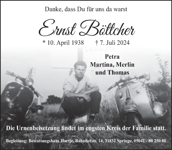 Traueranzeige von Ernst Böttcher von Neue Deister-Zeitung