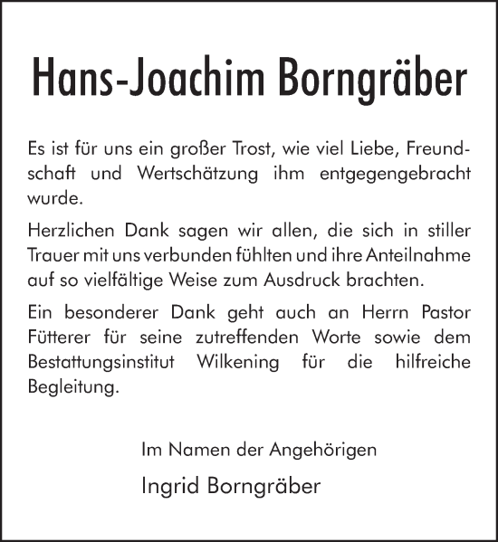 Traueranzeige von Hans-Joachim Borngräber von Neue Deister-Zeitung
