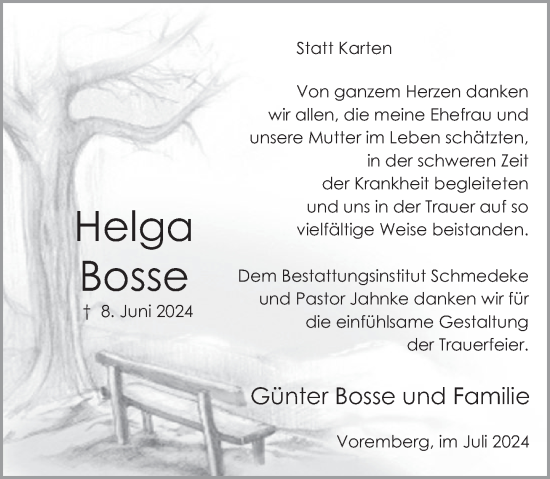 Traueranzeige von Helga Bosse von Deister- und Weserzeitung