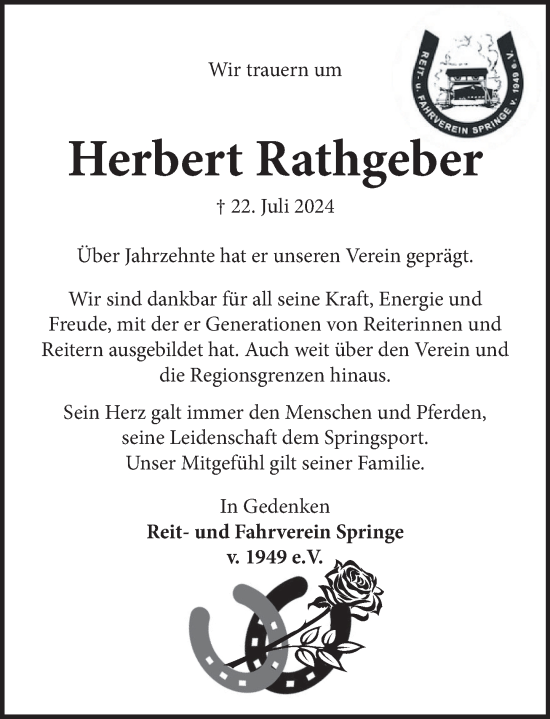 Traueranzeige von Herbert Rathgeber von Neue Deister-Zeitung