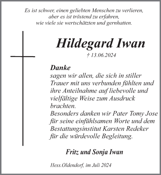 Traueranzeige von Hildegard Iwan von Deister- und Weserzeitung