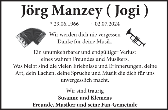 Traueranzeige von Jörg Manzey von Neue Deister-Zeitung