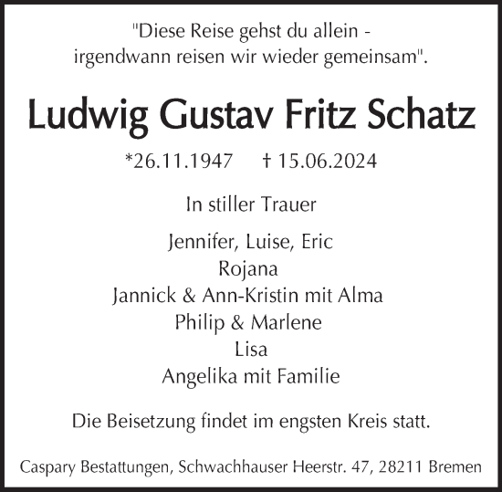 Traueranzeige von Ludwig Schatz von Deister- und Weserzeitung