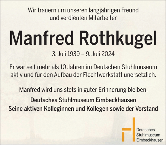 Traueranzeige von Manfred Rothkugel von Neue Deister-Zeitung