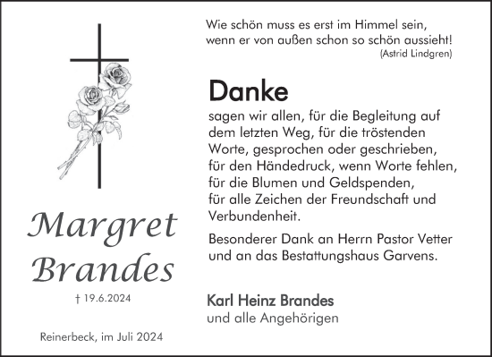 Traueranzeige von Margret Brandes von Deister- und Weserzeitung