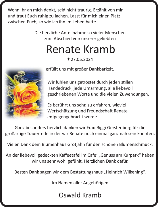 Traueranzeige von Renate Kramb von Neue Deister-Zeitung
