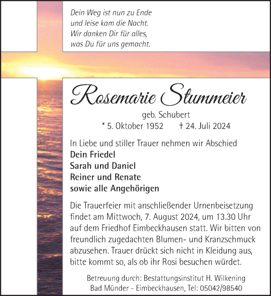 Traueranzeige von Rosemarie Stummeier von Neue Deister-Zeitung