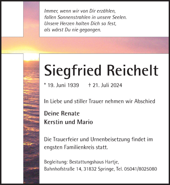 Traueranzeige von Siegfried Reichelt von Neue Deister-Zeitung