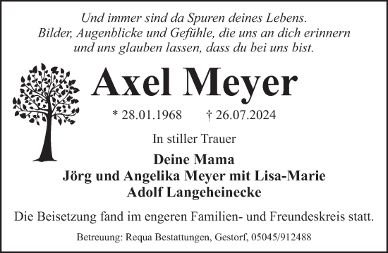 Traueranzeige von Axel Meyer von Neue Deister-Zeitung