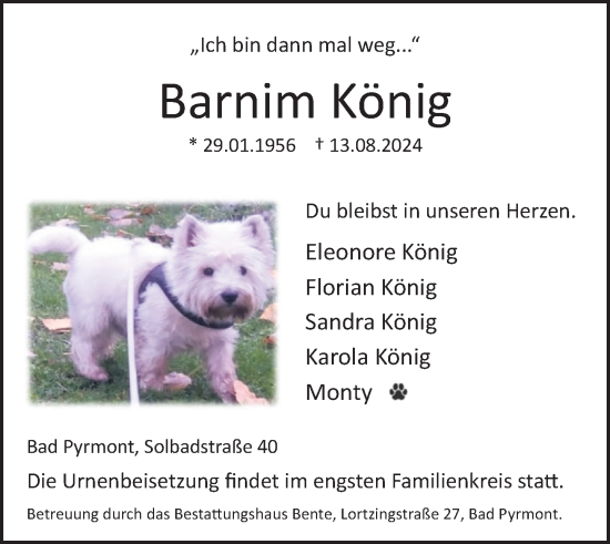 Traueranzeige von Barnim König von Deister- und Weserzeitung