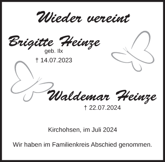 Traueranzeige von Brigitte Heinze von Deister- und Weserzeitung