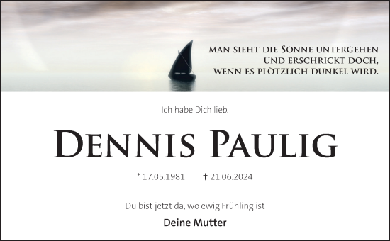 Traueranzeige von Dennis Paulig von Neue Deister-Zeitung