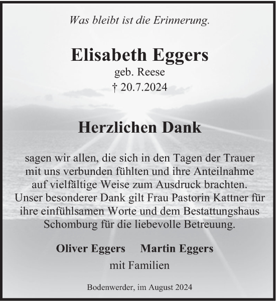 Traueranzeige von Elisabeth Eggers von Deister- und Weserzeitung