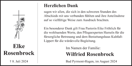 Traueranzeige von Elke Rosenbrock von Deister- und Weserzeitung