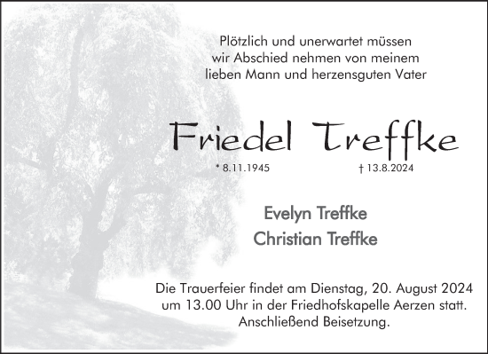 Traueranzeige von Friedel Treffke von Deister- und Weserzeitung