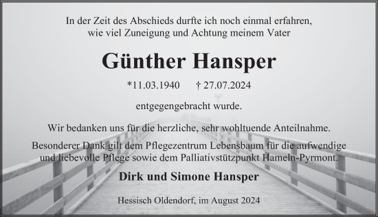 Traueranzeige von Günther Hansper von Deister- und Weserzeitung