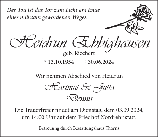 Traueranzeige von Heidrun Ebbighausen von Neue Deister-Zeitung
