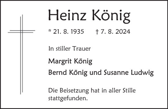 Traueranzeige von Heinz König von Deister- und Weserzeitung