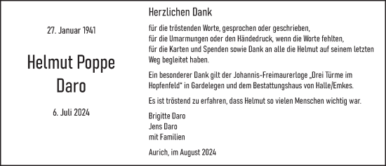 Traueranzeige von Helmut Daro von Deister- und Weserzeitung