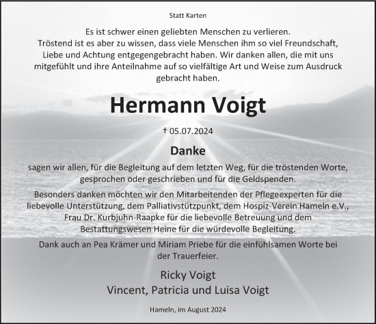 Traueranzeige von Hermann Voigt von Deister- und Weserzeitung