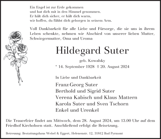 Traueranzeige von Hildegard Suter von Deister- und Weserzeitung