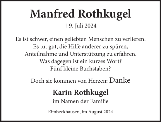 Traueranzeige von Manfred Rothkugel von Neue Deister-Zeitung