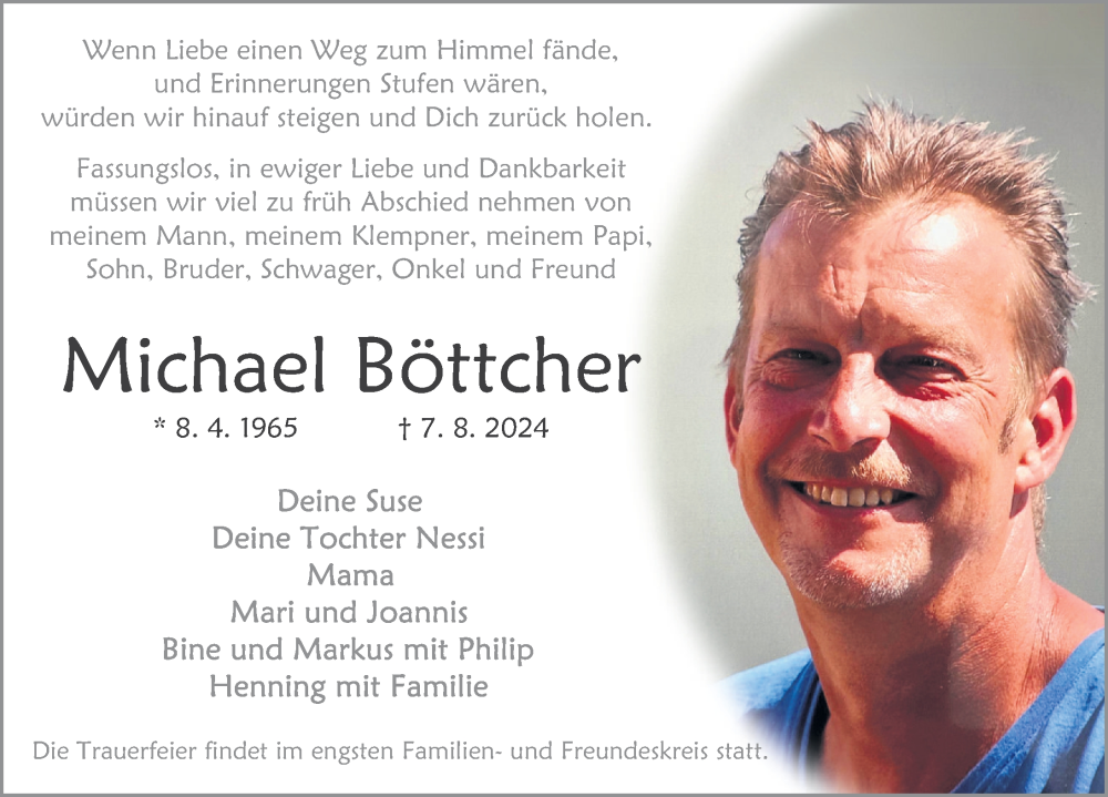  Traueranzeige für Michael Böttcher vom 17.08.2024 aus Deister- und Weserzeitung