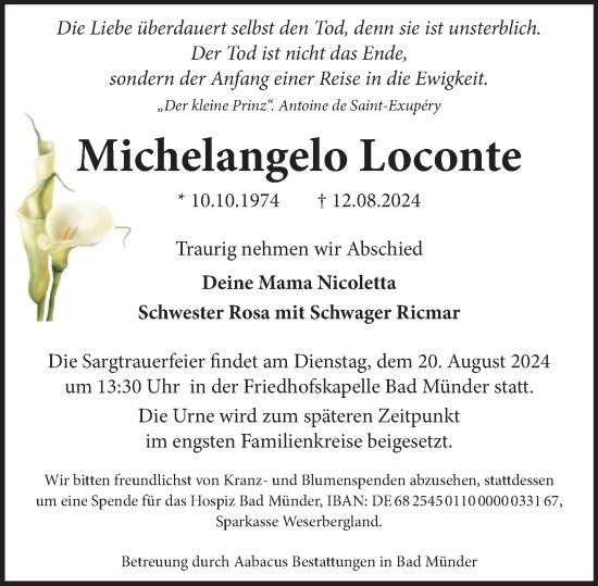 Traueranzeige von Michelangelo Loconte von Neue Deister-Zeitung