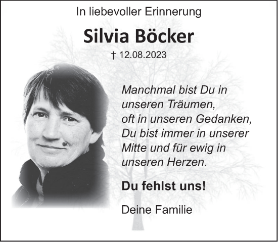 Traueranzeige von Silvia Böcker von Deister- und Weserzeitung
