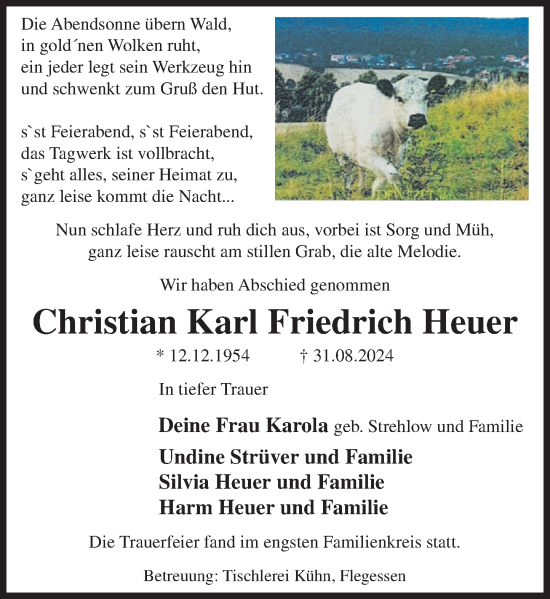 Traueranzeige von Christian Karl Friedrich Heuer von Deister- und Weserzeitung