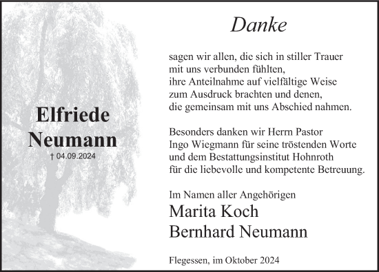 Traueranzeige von Elfriede Neumann von Deister- und Weserzeitung