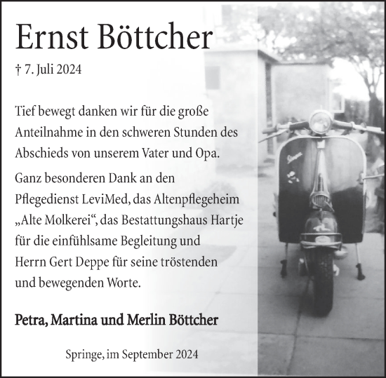 Traueranzeige von Ernst Böttcher von Neue Deister-Zeitung