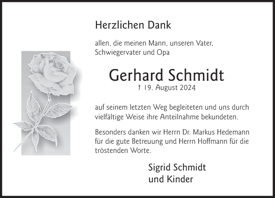 Traueranzeige von Gerhard Schmidt von Deister- und Weserzeitung