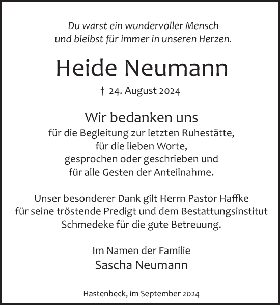 Traueranzeige von Heide Neumann von Deister- und Weserzeitung