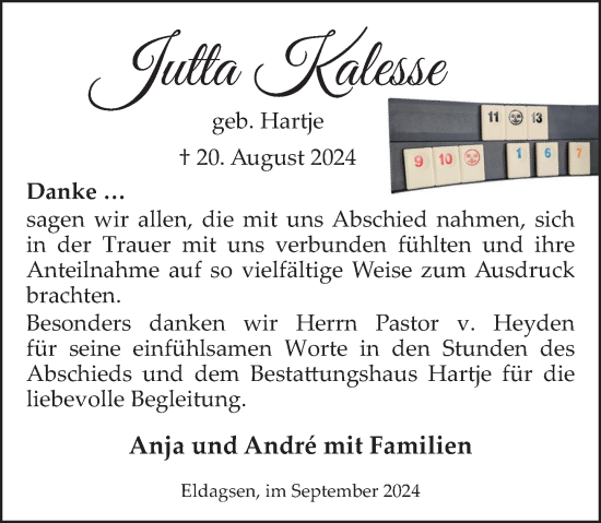 Traueranzeige von Jutta Kalesse von Neue Deister-Zeitung