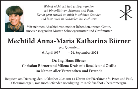 Traueranzeige von Mechtild Anna-Maria Katharina Börner von Neue Deister-Zeitung