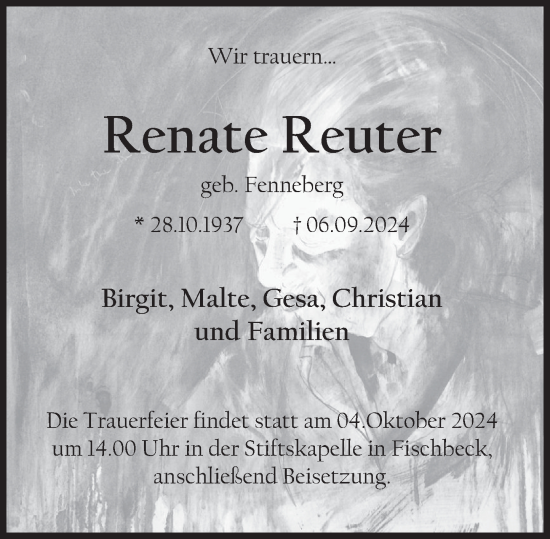 Traueranzeige von Renate Reuter von Deister- und Weserzeitung