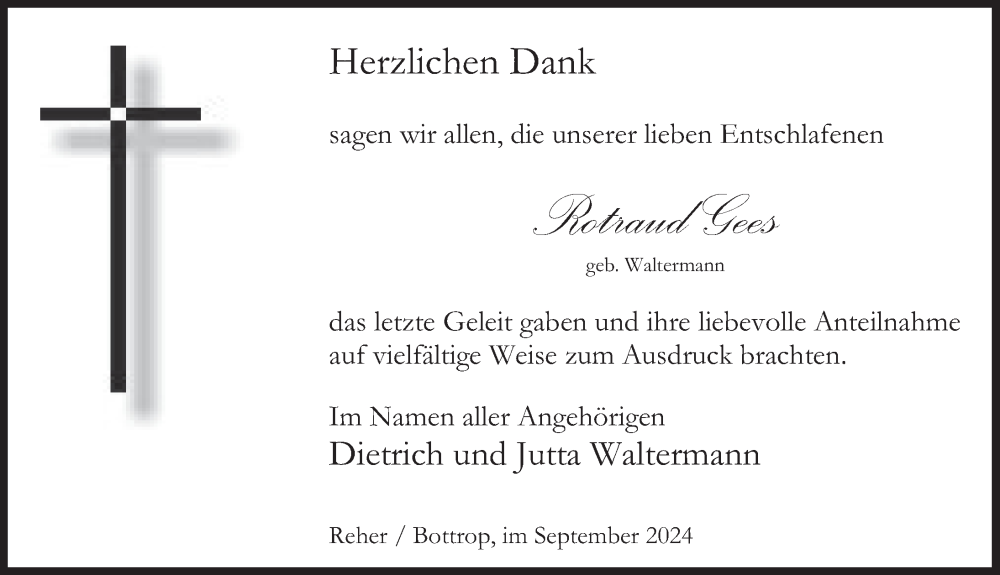  Traueranzeige für Rotraud Gees vom 18.09.2024 aus Deister- und Weserzeitung