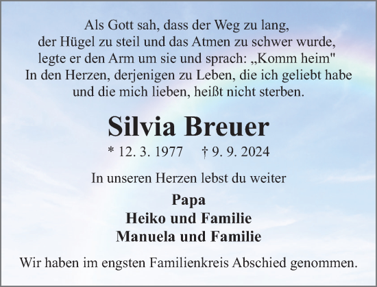 Traueranzeige von Silvia Breuer von Deister- und Weserzeitung