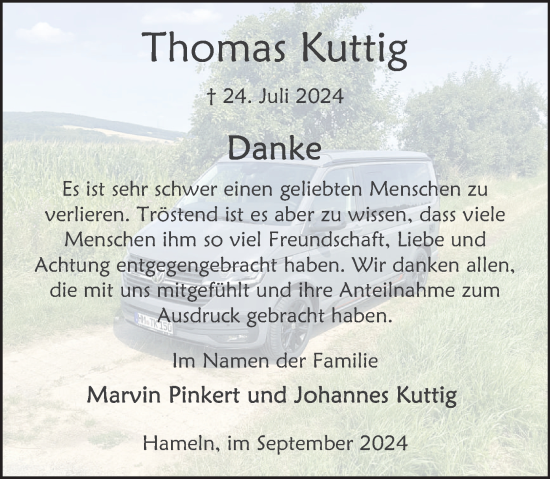 Traueranzeige von Thomas Kuttig von Deister- und Weserzeitung
