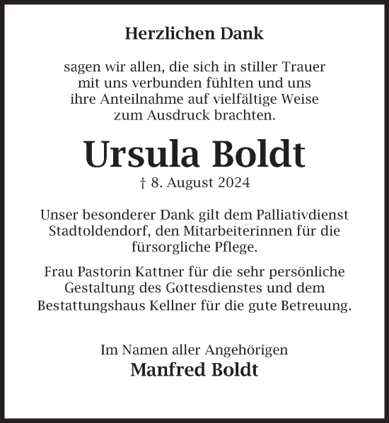 Traueranzeige von Ursula Boldt von Deister- und Weserzeitung