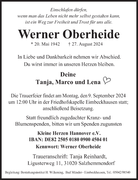 Traueranzeige von Werner Oberheide von Deister- und Weserzeitung