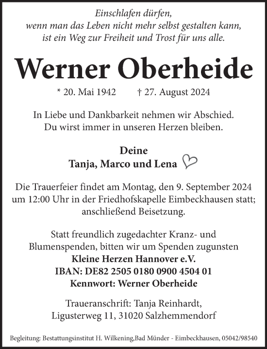 Traueranzeige von Werner Oberheide von Neue Deister-Zeitung