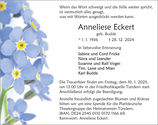 Traueranzeige von Anneliese Eckert von Deister- und Weserzeitung