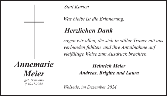 Traueranzeige von Annemarie Meier von Deister- und Weserzeitung