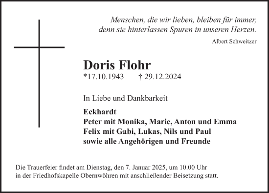 Traueranzeige von Doris Flohr 