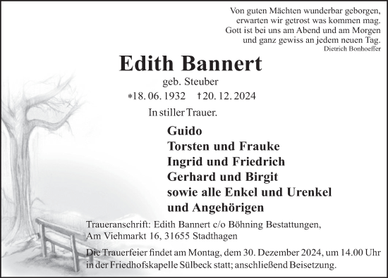 Traueranzeige von Edith Bannert 