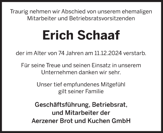 Traueranzeige von Erich Schaaf von Deister- und Weserzeitung