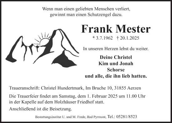 Traueranzeige von Frank Mester von Deister- und Weserzeitung