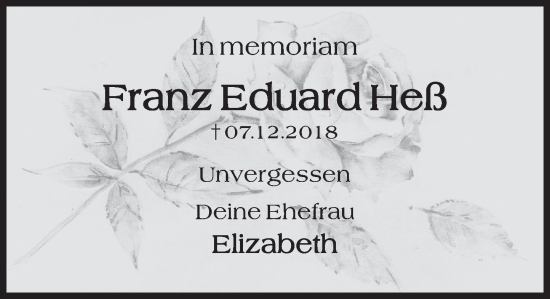 Traueranzeige von Franz-Eduard Heß von Deister- und Weserzeitung